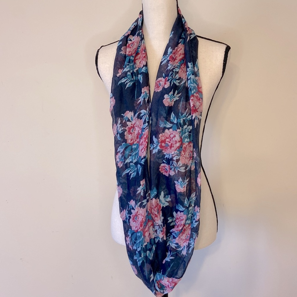 Navy Floral Infinity Scarf - Picture 1 of 4